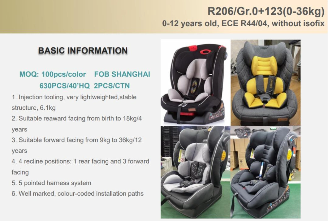 China OEM/ODM Gr. 123 (9-36kgs) Front-Facing Adjustable Infant/Child/ Baby Car Safety Seat with ECE R44/04